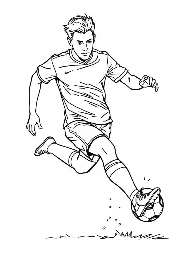 Desenho de Jogador de Futebol em Ação para Colorir