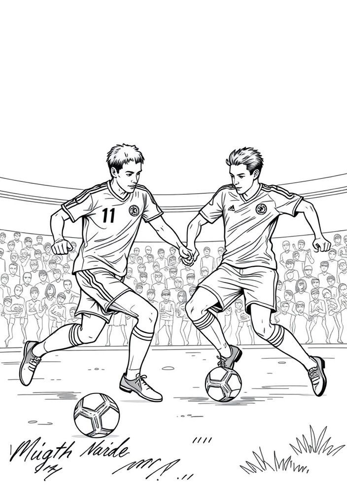 Desenho de Jogo de Futebol em Andamento para Colorir