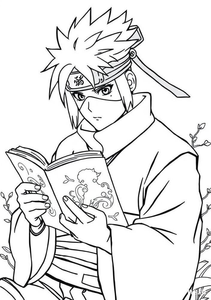 Desenho de Kakashi com o livro para colorir