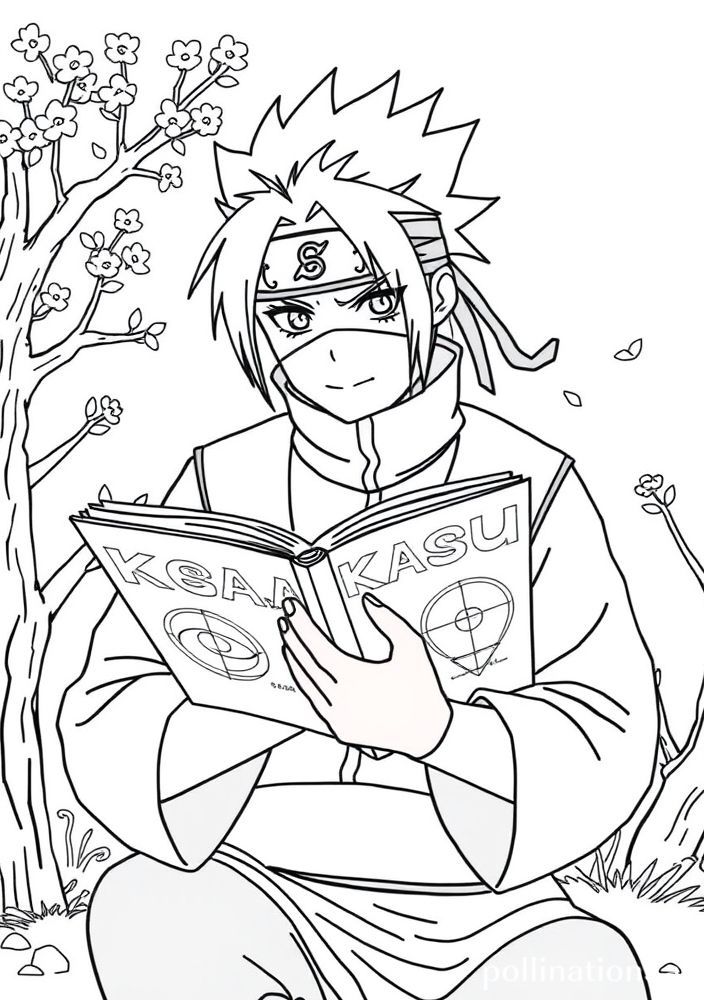 Desenho de Kakashi com seu livro para colorir