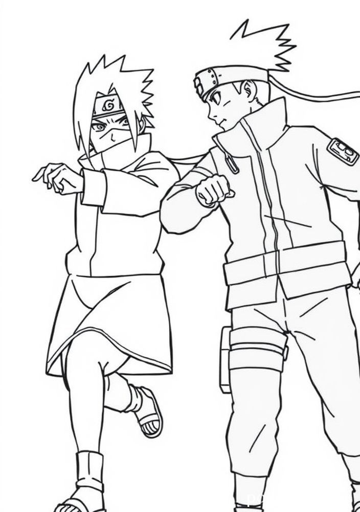 Desenho de Kakashi e Naruto em um treinamento para colorir