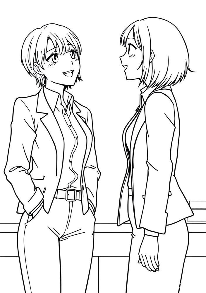 Desenho de Kanao e Aoi para colorir