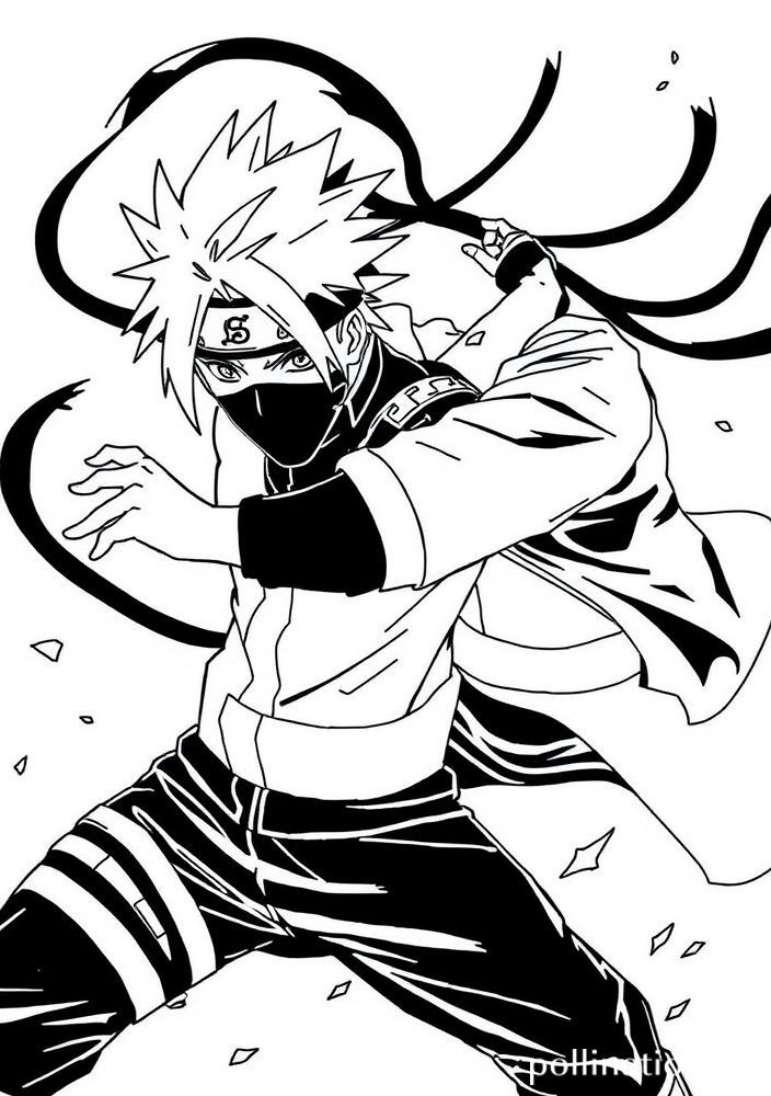 Desenho de Kikashi e Naruto lutando juntos para colorir