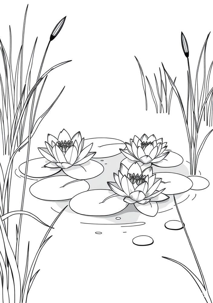Desenho de Lago com Nenúfares para colorir