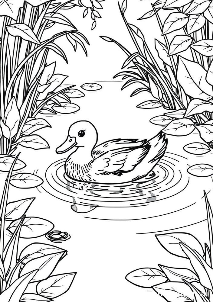 Desenho de Lago com Pato no Jardim para colorir