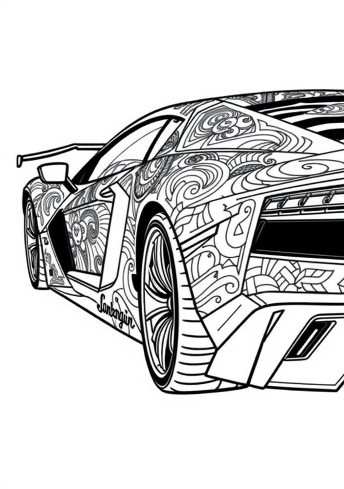 Desenho de Lamborghini com detalhes artísticos para colorir