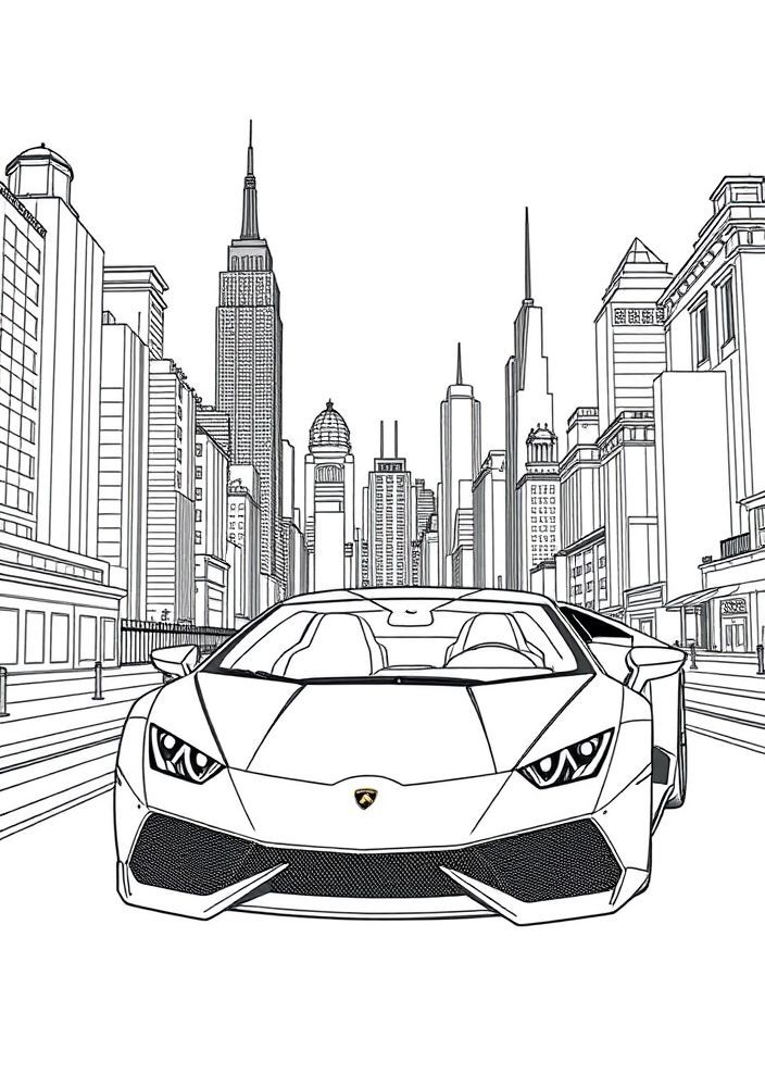 Desenho de Lamborghini com fundo urbano para colorir