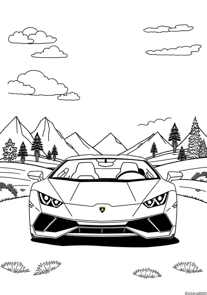 Desenho de Lamborghini com paisagens artísticas para colorir