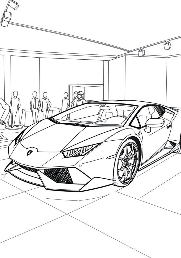 Desenho de Lamborghini em exposição de carros para colorir