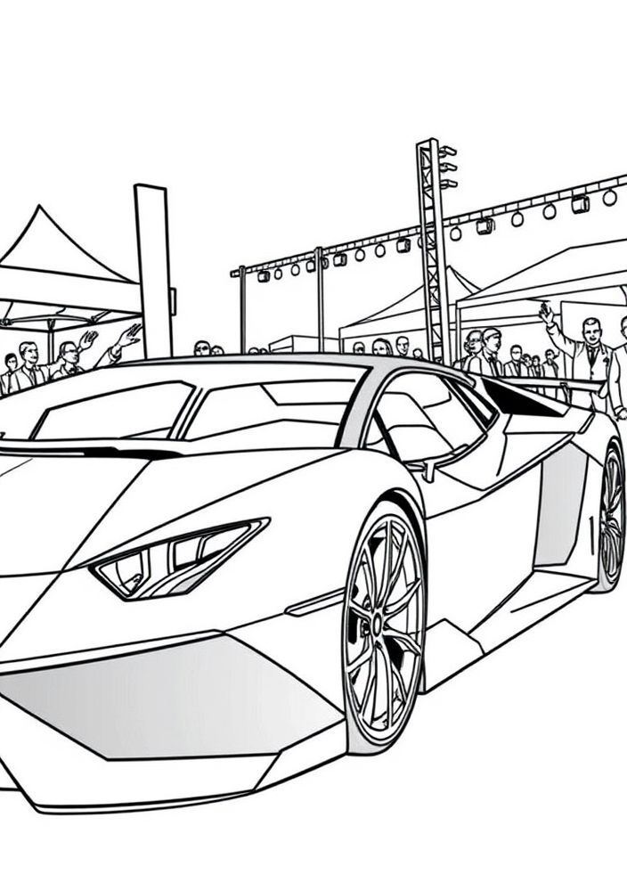 Desenho de Lamborghini em um cenário esportivo para colorir