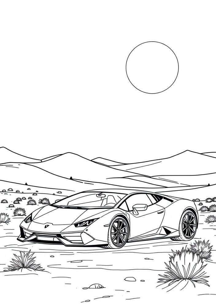Desenho de Lamborghini em um deserto para colorir