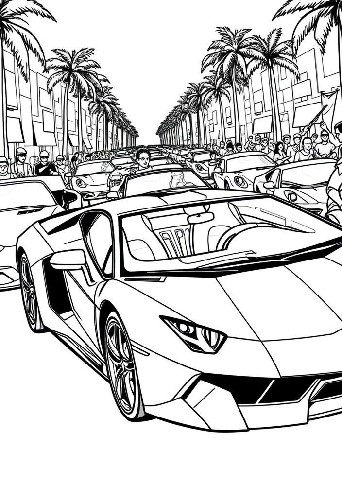 Desenho de Lamborghini em um desfile auto para colorir