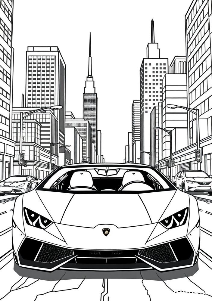 Desenho de Lamborghini na cidade para colorir