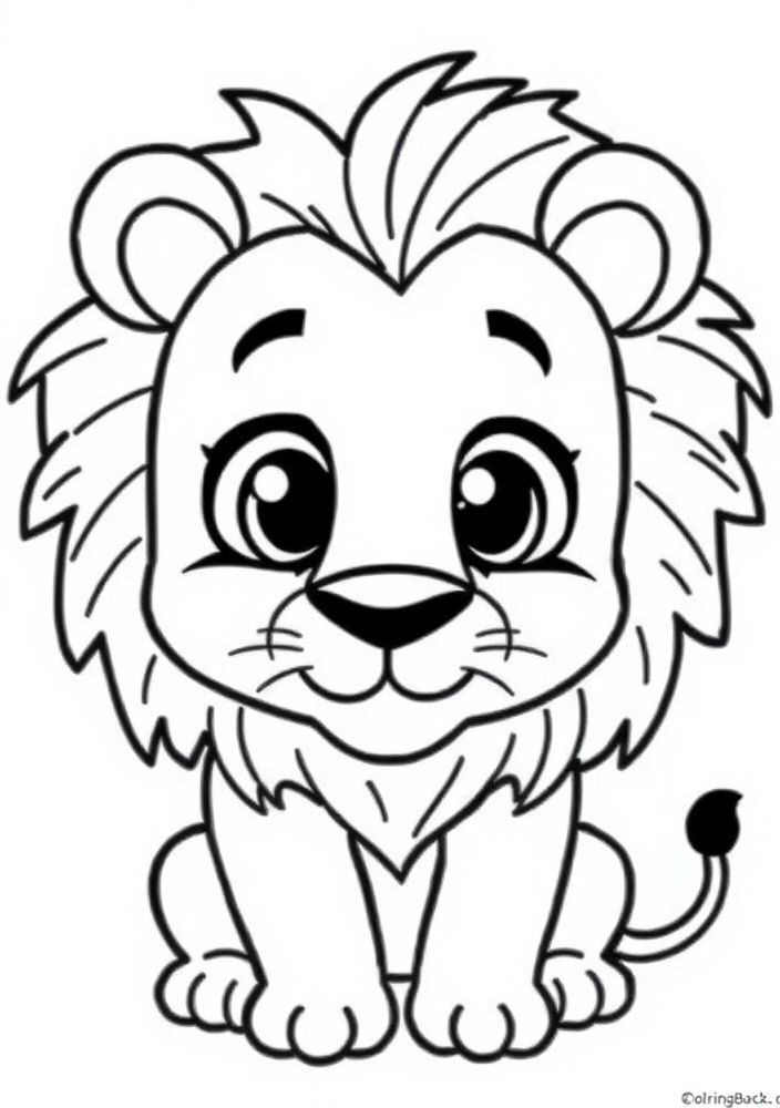 Desenho de Leão Fofo com Olhos Grandes para Colorir