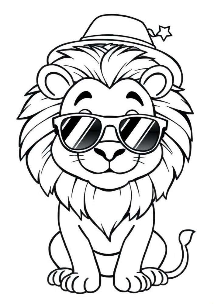 Desenho de Leão Sorridente com Acessórios para colorir