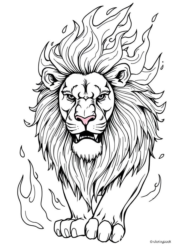 Desenho de Leão com Chamas para Colorir