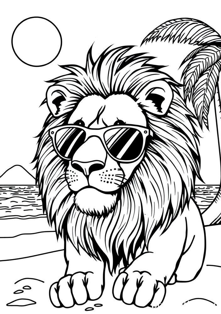 Desenho de Leão com Lentes de Sol para colorir