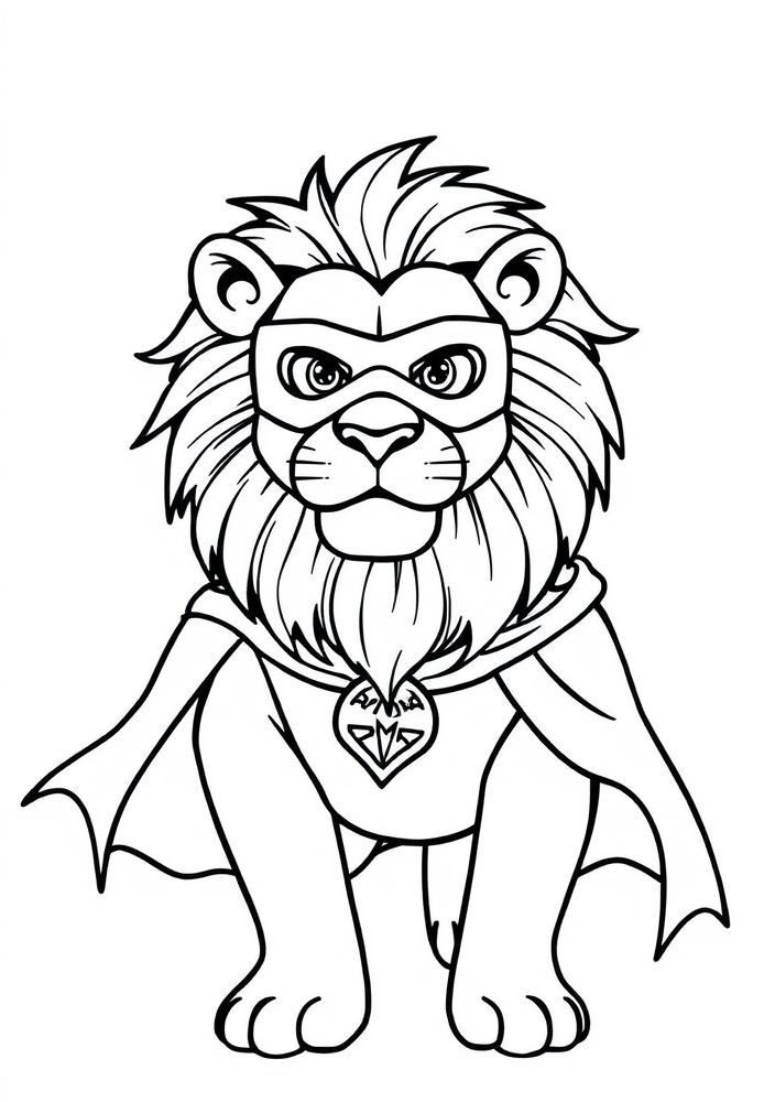 Desenho de Leão com Máscara de Super-Herói para colorir