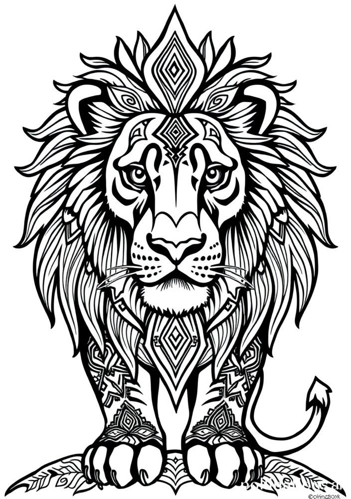Desenho de Leão com Padrões Tribais para colorir