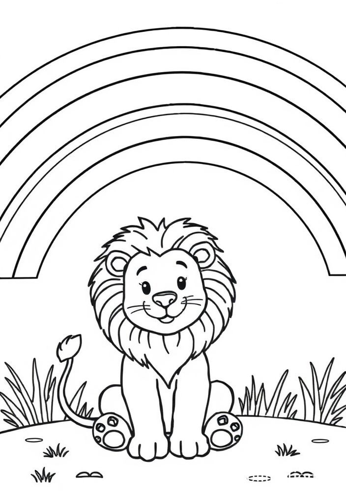 Desenho de Leão e Arco-íris para colorir