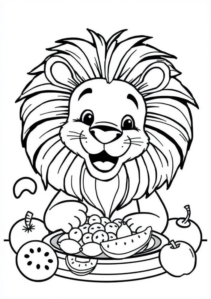 Desenho de Leão e Café da Manhã Divertido para colorir
