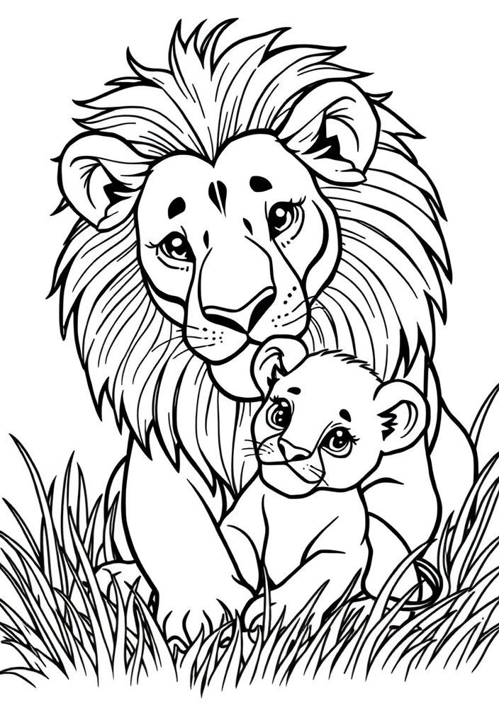 Desenho de Leão e seu Cub Filho para colorir