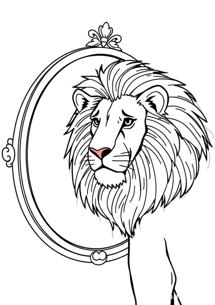 Desenho de Leão e seu Espelho para colorir