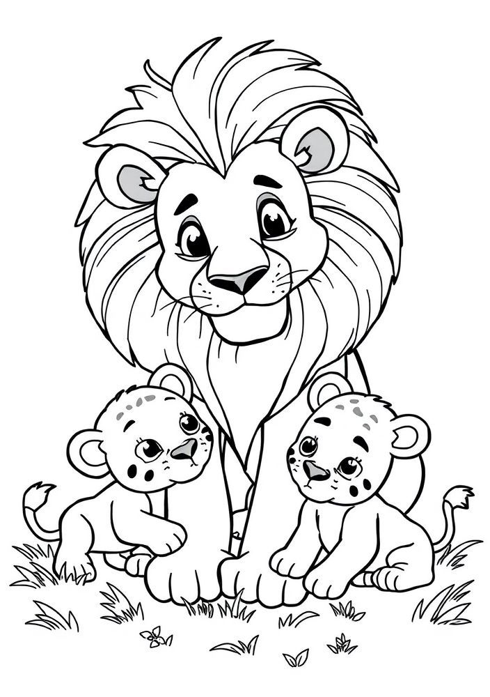 Desenho de Leão e seus Filhotes para colorir