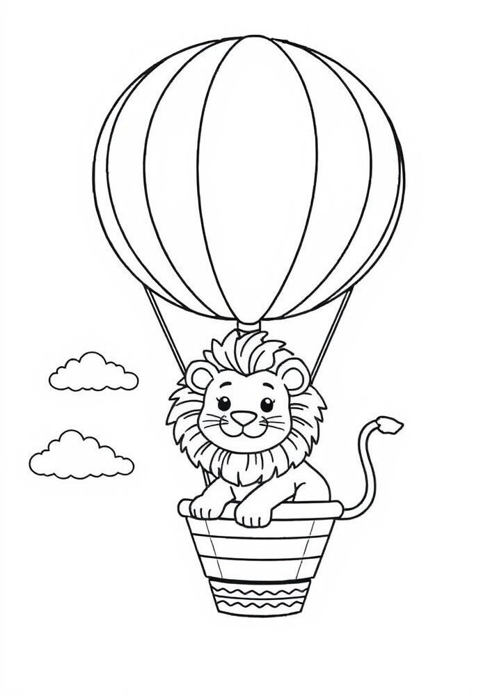 Desenho de Leão em um Balão para colorir