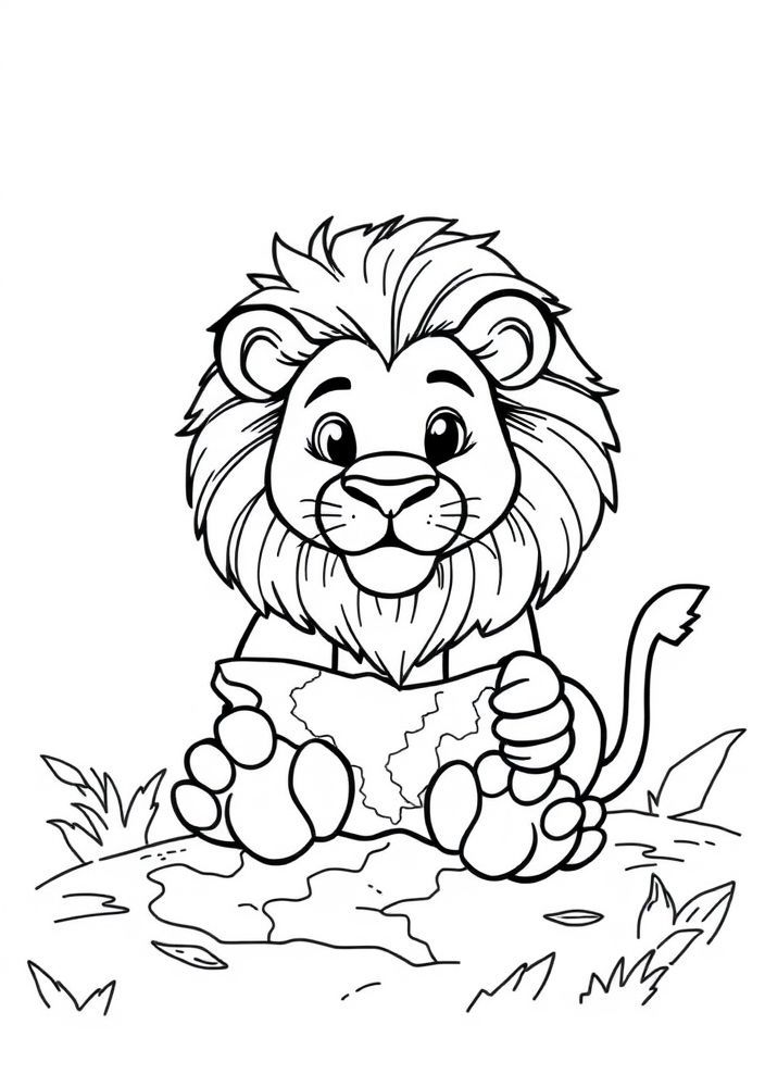 Desenho de Leão em uma Caça ao Tesouro para colorir