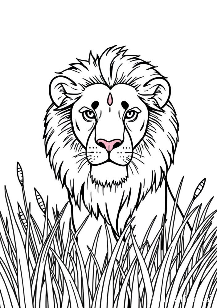 Desenho de Leão em uma Savana para colorir