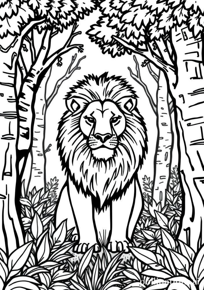 Desenho de Leão na Floresta para colorir