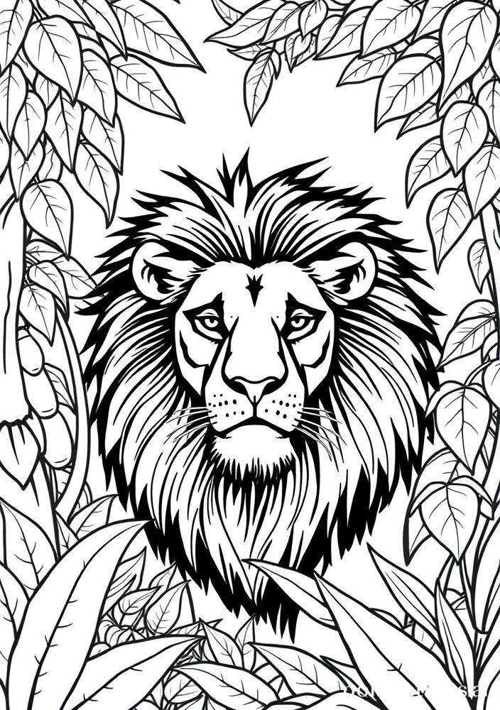 Desenho de Leão na Selva para Colorir