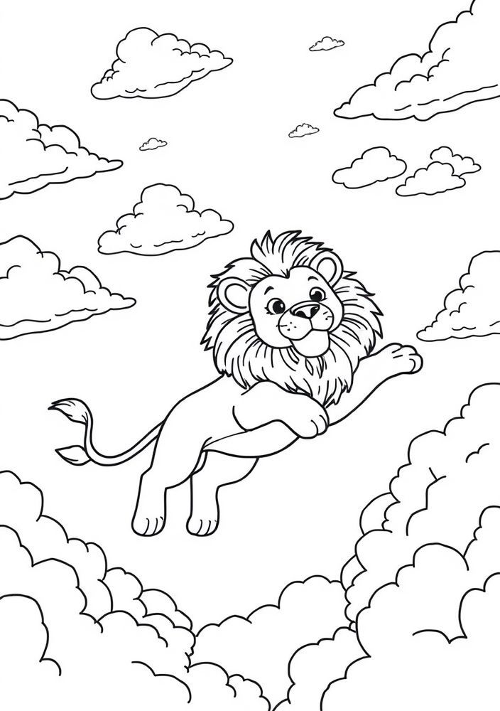 Desenho de Leão viajando de Vôo para colorir