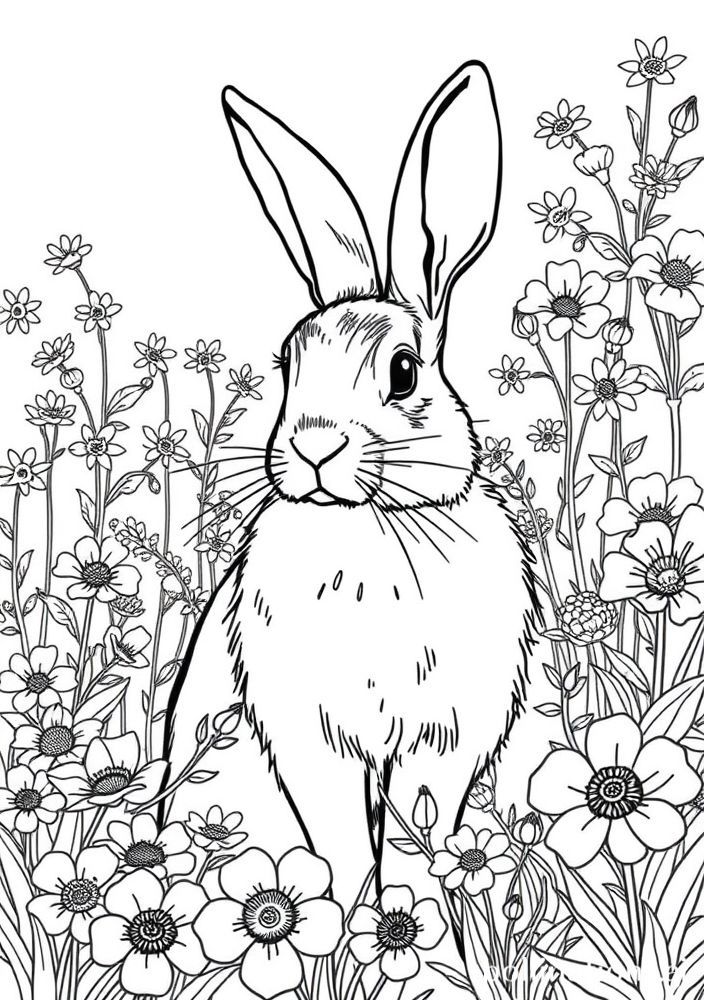 Desenho de Lebre no Campo para Colorir