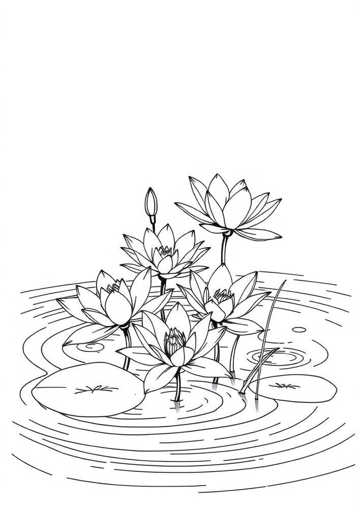Desenho de Lírios em um lago para colorir