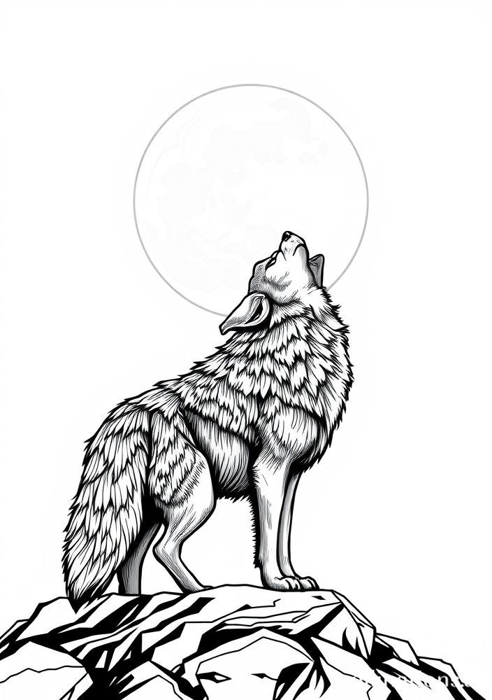 Desenho de Lobo Uivando para Colorir