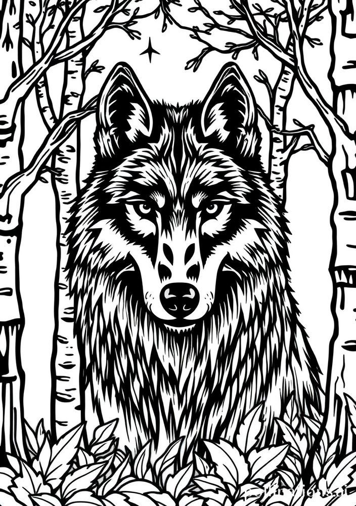 Desenho de Lobo em Floresta para colorir