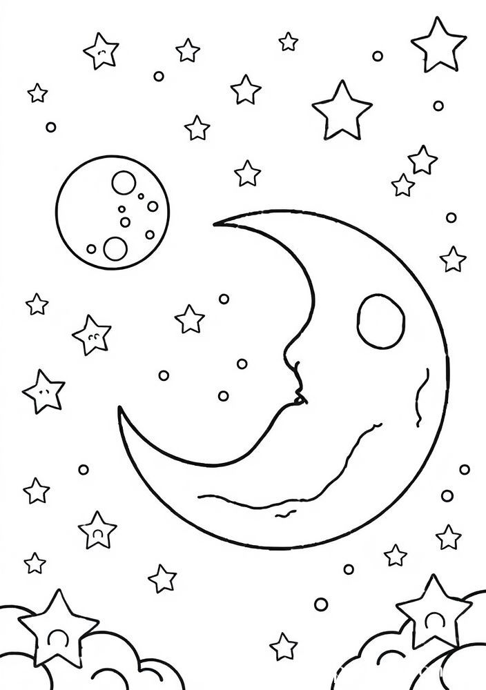 Desenho de Lua e Estrelas para colorir