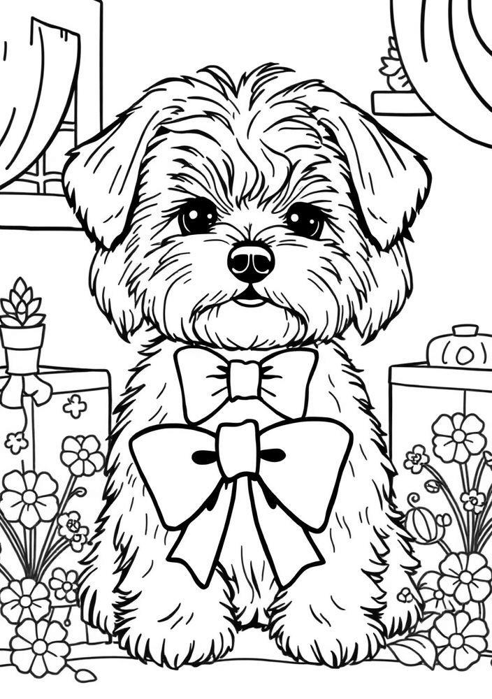 Desenho de Maltês com Laço para colorir