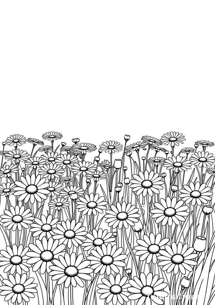 Desenho de Margaridas em um Campo para Colorir