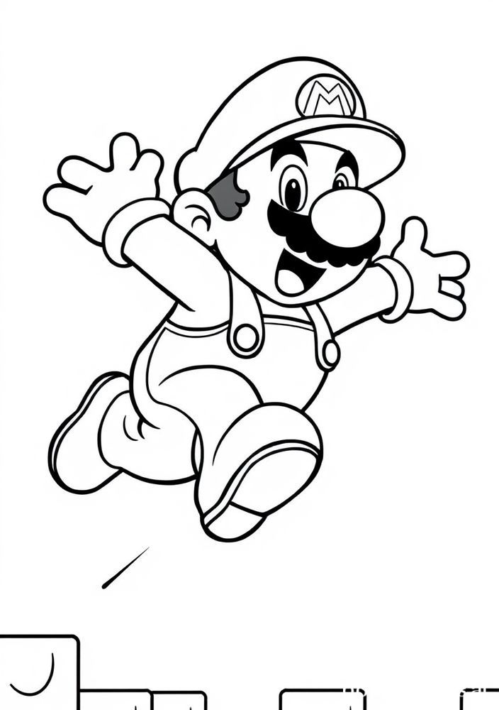 Desenho de Mario pulando para colorir