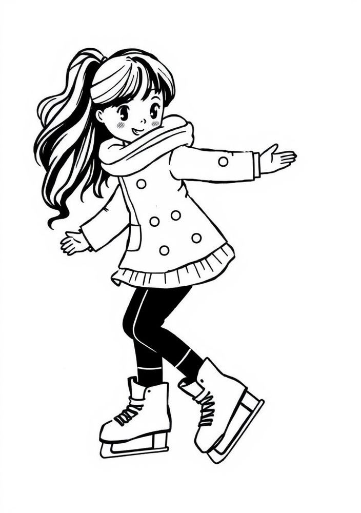 Desenho de Menina Patinando no Gelo para colorir