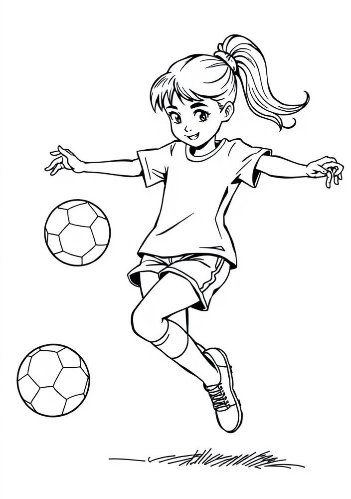 Desenho de Menina Praticando Esportes para Colorir