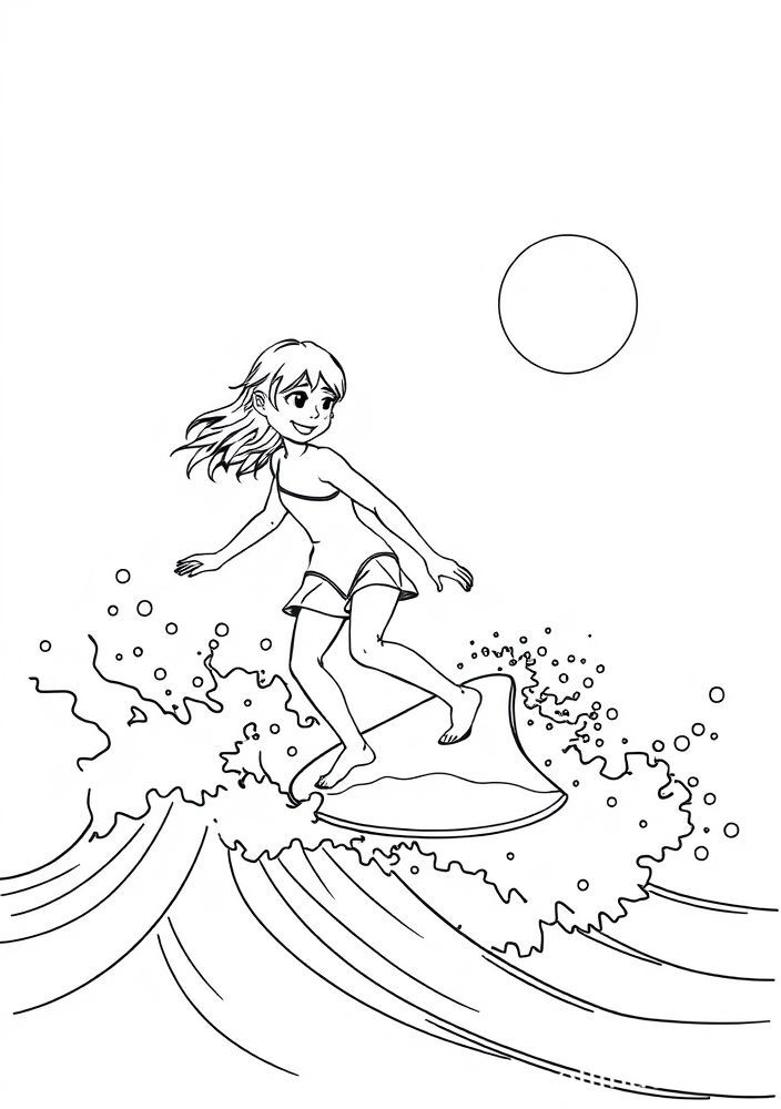 Desenho de Menina Surfando para colorir