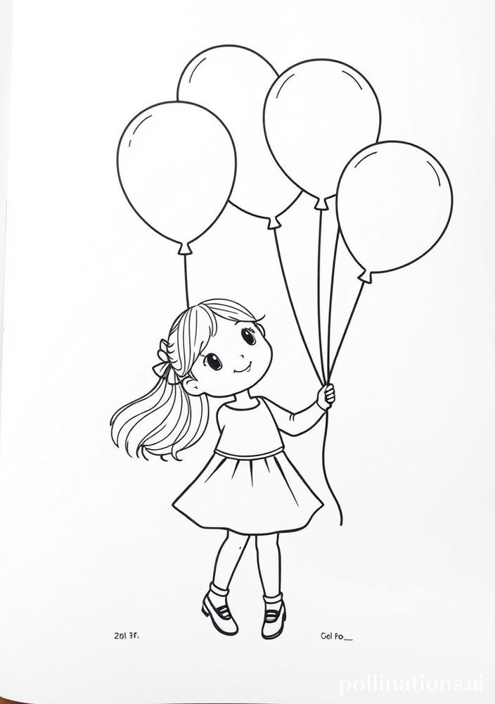 Desenho de Menina com Balões para colorir