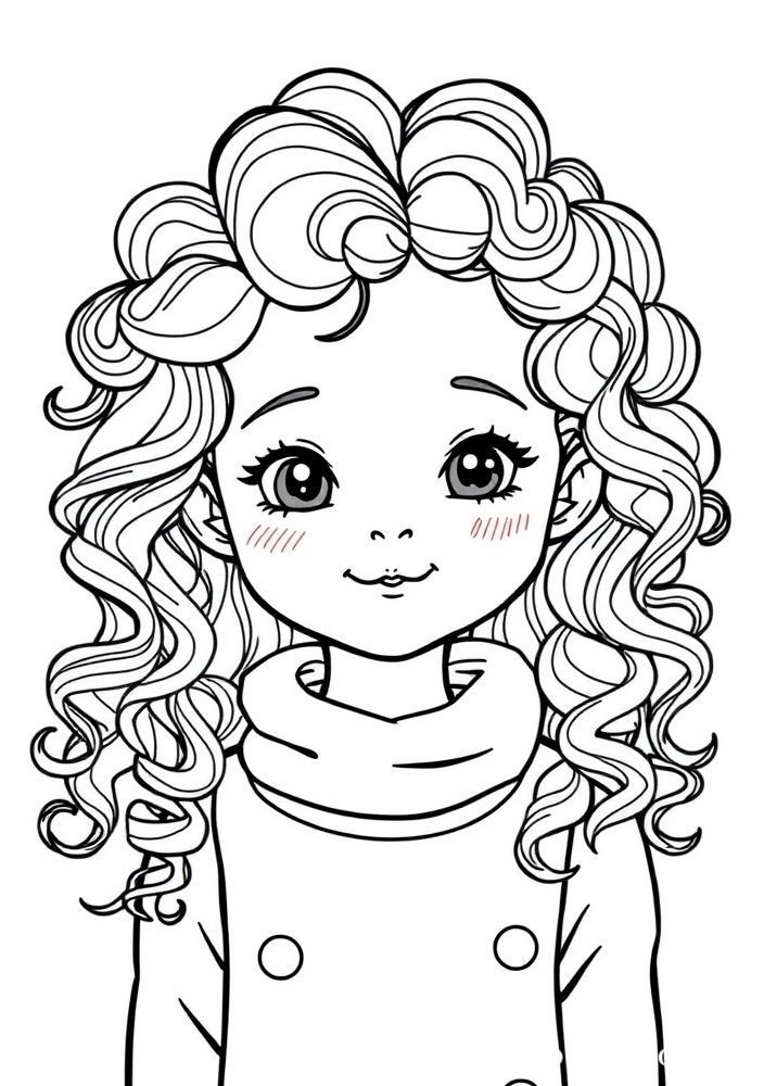 Desenho de Menina com Cabelo Cacheado para colorir
