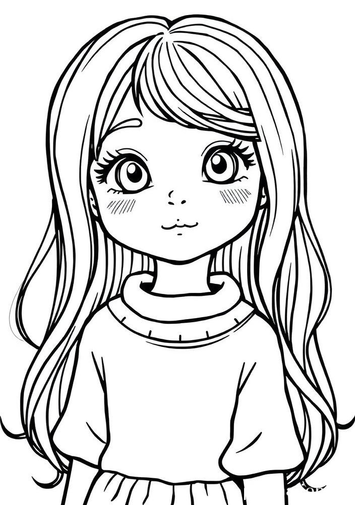 Desenho de Menina com Cabelo de Arco-íris para colorir