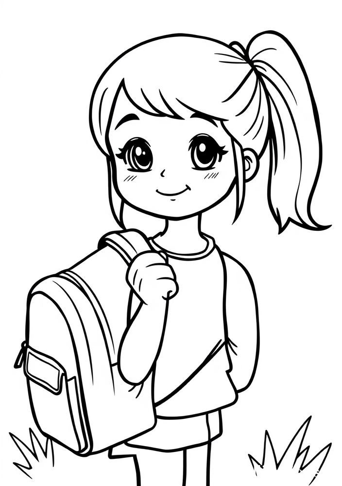 Desenho de Menina com mochila para escola para colorir