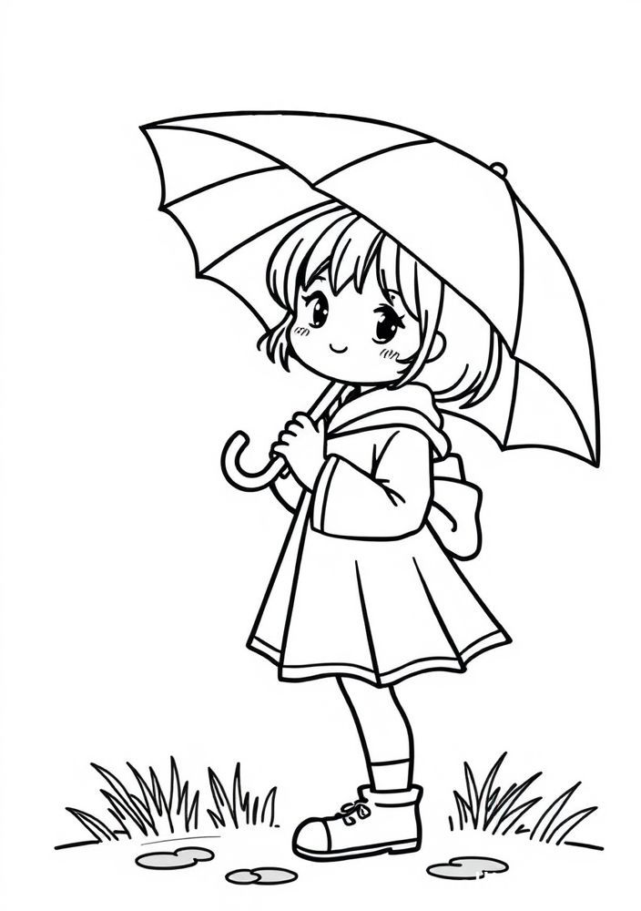 Desenho de Menina com sombrinha para colorir